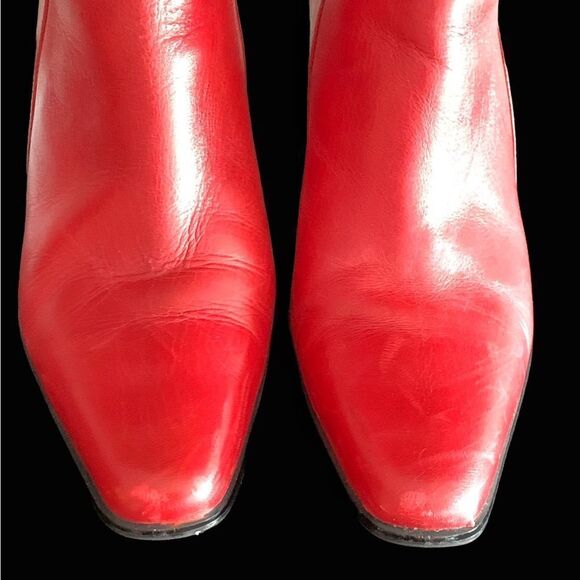 Red leather laser cut lace high boots 4”heel 6.5 Bellini fabulous color sexy - Picture 10 of 13